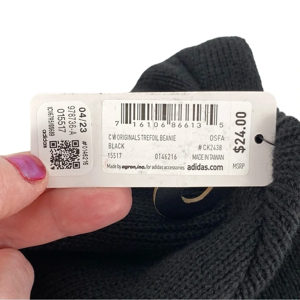 Adidas Originals Trefoil Black Womens Fit Knit Beanie - Picture 9 of 11